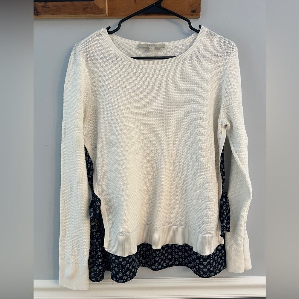 LOFT Cream Mixed-Media Faux Layered Sweater Side Tie Size M